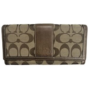Coach Tan and Brown Signature C Long Wallet Leather Trim